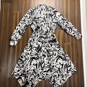 Future Collective size L Abstract Black and White Dress Mock Neck Long Fitted